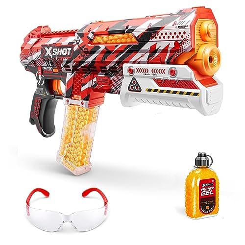 XSHOT ZURU - Pistola de Embrague Hyper, Lanzador Manual semiautomático y Totalmente automático y 5.000 pellets, tolva de 100 capacidades y Cargador de Capacidad de 400, Gafas, a Partir de 14 años