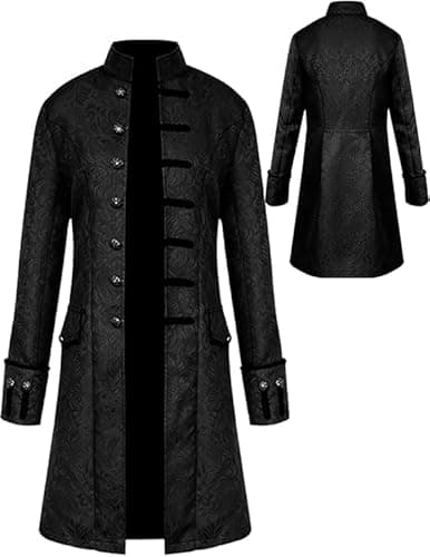 Ropa medieval para hombre, abrigo steampunk para hombre, disfraces de cosplay de Halloween, abrigo steampunk, gótico, uniforme medieval, Negro, L