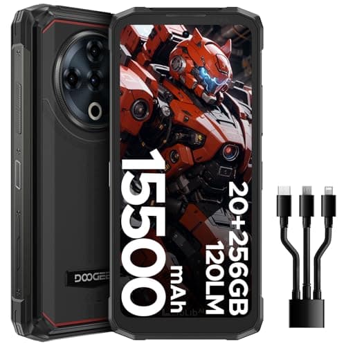 DOOGEE Fire6 Power Movil Irrompible 20GB+256GB/2TB Móvil Rugerizado, 15500mAh, 6.56” HD+ 90Hz, Cámara 50MP Telefono Movil Android 14, Dual 4G SIM/NFC/OTG/Face ID/Huella Dactilar