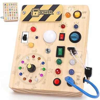 Juguetes Niños 1 año Montessori Busy Board con 10 interruptores y 23 luces LED Juguete de Aprendizaje sensorial Juegos Niño 1 2 3 años Tablero de Actividades de Madera Regalo Niño Niña 1 año 2 años