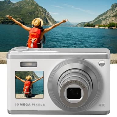 Cámara Digital 4K para Fotografía, Cámara de Vlogging de Pantalla Dual de 60 MP para Youtube, Zoom óptico de 10x, Cámara Digital Compacta de Viaje Antivibración para Adolescentes