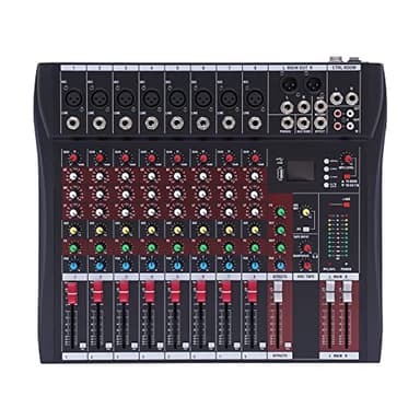 Mezclador profesional de 8 canales, ecualizador de tres bandas DJ para PC, consola mezcladora de sonido estéreo, mezclador de audio Bluetooth 48 V, alimentación fantasma, USB para grabación, DJ Stage,