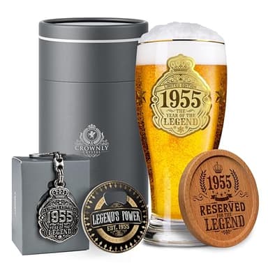 CROWNLY CRYSTAL® 1955 Regalos Para Hombre 70 Años Copas De Cerveza 570 ml Copas Personalizadas Regalos Personalizados Regalos Originales Para Hombre Regalo Cumpleaños Hombre Regalos Para Padres