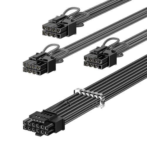 Fasgear PCIe 5.0 GPU Cable de alimentación 70cm,Conector 12VHPWR de 16 pines (12+4) para RTX 3090 Ti 4080 4090 5070 5080,3x8pin (4+4) CPU macho enchufes sólo para Corsair/Great Wall/Thermaltake(Negro)