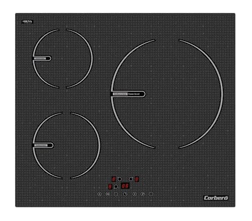 Corberó - Placa Inducción 3 Zonas | CCIG3BL604 | 6000W | Función Pause y Keep Warm | Touch Control | 1 Booster | Temporizador | Desconexión y Bloqueo de Seguridad | Negro | Vidrio Templado
