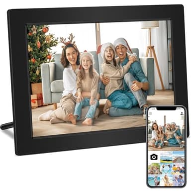 Veidoo Marco de Foto Digital WiFi, Pantalla Táctil de 10 Pulgadas, 32 GB Memoria, Rotación Automática, Música/Video/Calendario/Reloj, Fotos y Videos a través Frameo, Regalo para la Familia(Negro)