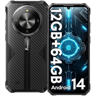 FOSSiBOT F105 Móvil Resistente 2024, 12GB (4+8)+64GB (TF 2TB) Teléfono Irrompible, 6.74" HD+IPS Movil Todoterreno, 10300mAh, Android 14, Cámara 20MP+8MP, Dual 4G SIM/OTG/GPS/Face ID/Huella Dactilar
