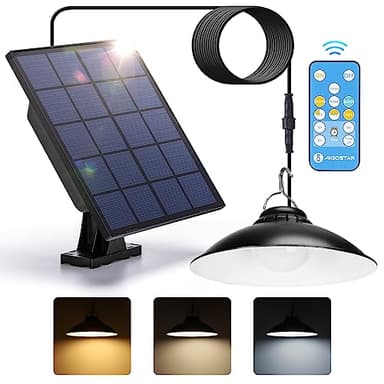 Aigostar - Luz solar exterior con mando a distancia,batería de gran capacidad y resistente al agua IP65, regulable, Lámpara de techo solar con cable de 3 m para jardín/interior/exterior