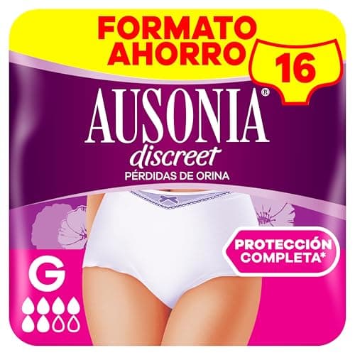 Ausonia Discreet Pants Plus, Ropa Interior para Pérdidas de orina, 16 Braguitas incontinencia mujer. Talla G. Retiene los Olores, la Humedad y Evita Fugas