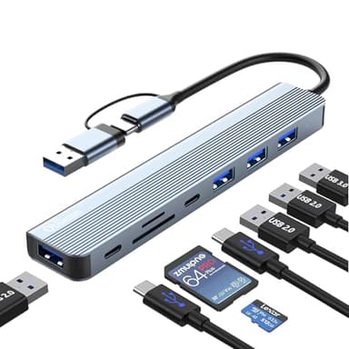Hub USB 3.0, 8 en 2 USB Hub C Puerto USB USB C Docking Station Adaptador USB para Mac Adaptador para Macbook Pro/Air Galaxy, Windows con SD y TF, USB 3.0 y USB 2.0, USB C