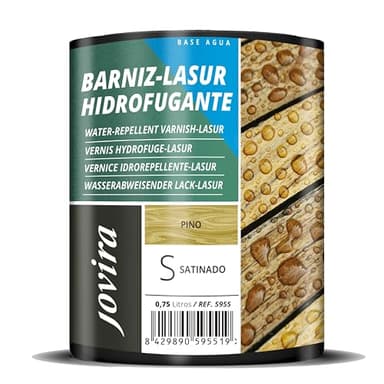 JOVIRA PINTURAS BARNIZ-LASUR Hidrofugante Protector Satinado al Agua. Protege, decora y embellece todo tipo de madera con efecto perlado. (750 Mililitros, Pino) E-22