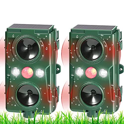 funfunfly 2X Solar Ultrasónico Repelente para Gatos,Repelente Ultrasónico Animales Solar y USB,Ultrasónico Ahuyentador para Perros Ratones con LED Que Destella,Pare Gatos,Ratas,Perros