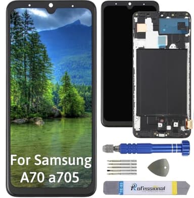 Int'x Pantalla OLED para Samsung A70 A705 (huella dactilar), pantalla LCD de repuesto, pantalla táctil con herramienta, color negro con marco de alta calidad