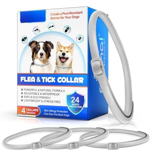 Collar Antiparasitario Perros, Collar Antipulgas Perros 4 Piezas con 24 Meses de Protección Efectiva, Impermeable, Ajustable, para Perros Pequeños, Medianos y Grandes