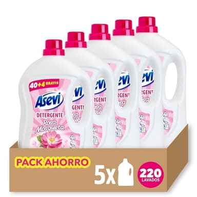 Asevi Detergente Líquido para Lavadora Rosa Mosqueta - Detergente para Ropa Blanca y de Color con Fórmula Concentrada - Jabón de Rosa Mosqueta para una Ropa Limpia y Suave - Pack 5-200 Lavados