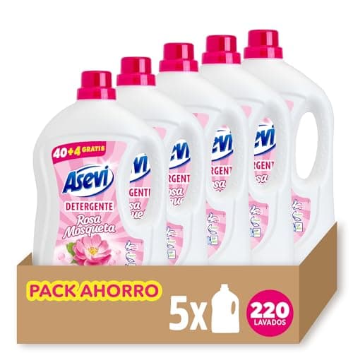 Asevi Detergente Líquido para Lavadora Rosa Mosqueta - Detergente para Ropa Blanca y de Color con Fórmula Concentrada - Jabón de Rosa Mosqueta para una Ropa Limpia y Suave - Pack 5-200 Lavados