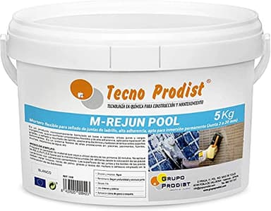 Tecno Prodist M - REJUN POOL, Mortero flexible para sellado de juntas baldosas y gresite en piscinas, ceramica, apto para inmersión permanente Blanco (5 Kg)