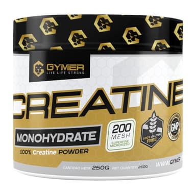 GYMER Creatina Monohidratada, Creatina en Polvo Monohidrato, Creatina Monohidrato, Monohidrato de Creatina, 250gr, Mejora Rendimiento Físico | Sin Gluten