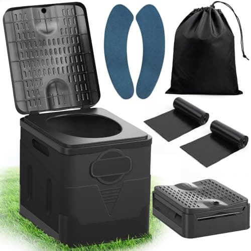 SaiXuan WC Portátil Plegable, 25L de Capacidad, Soporta hasta 150KG – Inodoro Portátil con 24 Bolsas Desechables, Bolsa de Transporte y Cojín, para Camping, Autocaravana, Senderismo