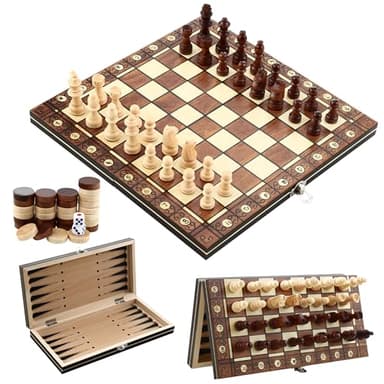 Ajedrez Magnetico, Juego de Mesa de Ajedrez 3 en 1, Tablero Ajedrez Ajedrez para niños Plegable (29 cm x 29 cm), Ajedrez Madera, Gran compañero de Viaje.