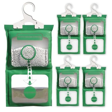 Pack x 5 Bolsas Antihumedad Armarios - Absorbe Humedad Efectivo para Trastero y Garajes - Alta Absorción - Deshumidificador Armario para Colgar, Ideal para Eliminar Humedad, Prevenir Moho y Olores