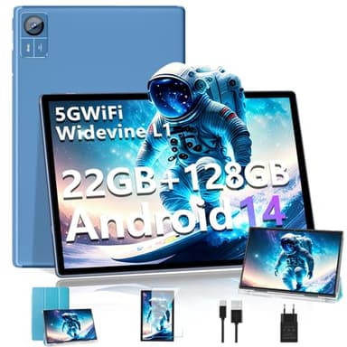SUAAT Tablet 2025 Newest Android 14 Tableta 10 Pulgadas 22GB RAM+128GB ROM/1TB TF, Octa-Core, WiFi 5G, Bluetooth 5.0, 8000mAh, GMS Certified, 8MP+5MP, Tablet PC con Funda - Azul