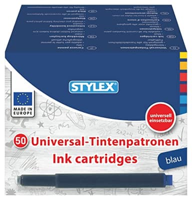 Stylex 23017 - Cartuchos de tinta universales en práctica caja de almacenamiento, color azul real, 50 unidades
