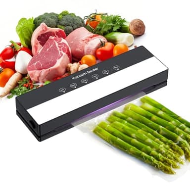 Envasadora al Vacío 5 en 1, Maquina al Vacio de Alimentos para Uso Doméstico y Comercial, Fuerte Succión, Alimentos Secos, Humedos y Frescos, Incluye 30 Bolsas de Grado Alimenticio, Negra
