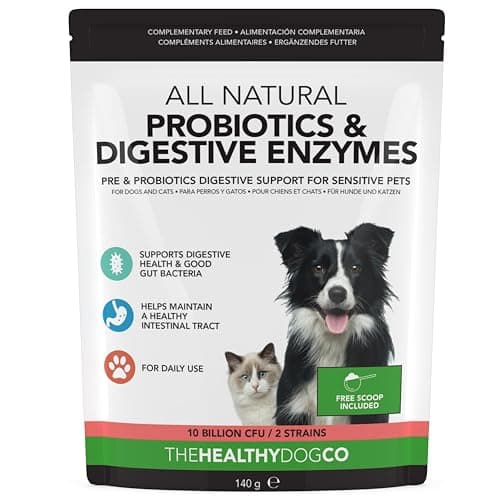 Probióticos, Prebióticos y Enzimas Digestivas Para Perros | 100% Natural 140g | Para Calmar el Estómago, la Digestión Mejorar la Inmunidad las Deposiciones y las Flatulencias | 10 Mil Millones de CFU