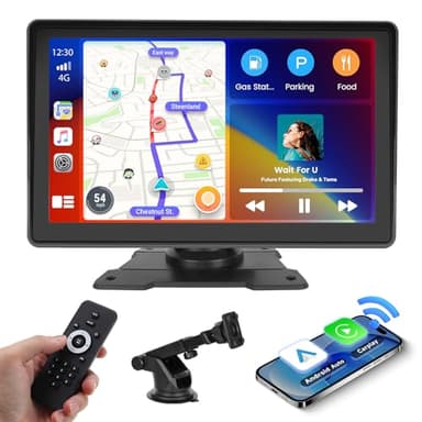 Inefala 7 Pulgadas Inalámbrico Carplay Estéreo para Coche, Pantalla Táctil Portátil Carplay y Android Auto, Enlace a Espejo, Ajustes de ecualización, Control Remoto, FM/TF/USB