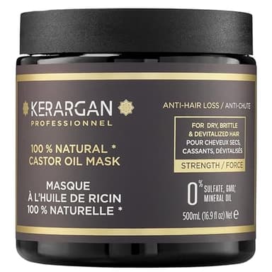 Kerargan - Mascarilla Capilar Anti-Caída con Aceite de Ricino - Cuidado Intensivo para Cabello Seco y Quebradizo - con Aloe Vera - Sin sulfatos, GMO, aceites minerales - 500ml