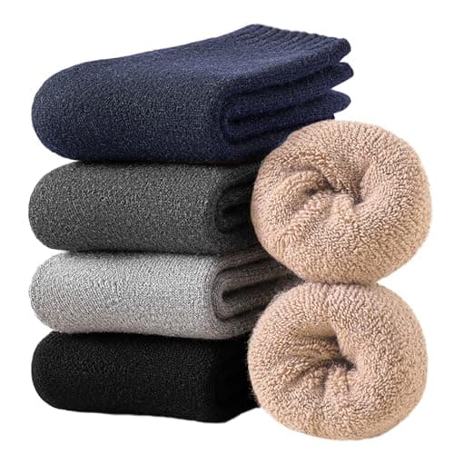 VoJoPi Calcetines Hombre 5 Pares Gruesos Calcetines Termicos Invierno de Lana para Senderismo Trekking y Camping - Rizo Suave y Acogedor, Cálido y Transpirable
