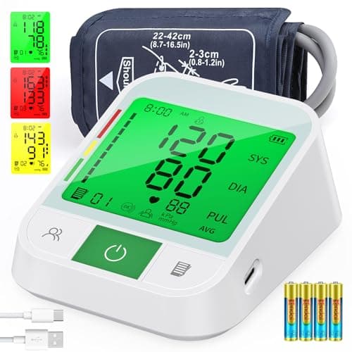 Tensiómetro de Brazo Digital, KKmier Medidor de Tension Arterial Brazo con Brazalete XL 22-42 cm, Máquina para Tomar la Presión y el Pulso Grande Pantalla LCD para 2 Usuarios x 120 Memoria