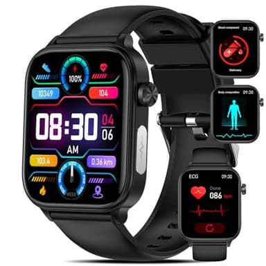 2025 ECG Reloj Inteligente con 𝐆𝐥𝐮𝐜𝐞𝐦𝐢𝐚/Ácido Úrico/Lípidos, 1.96" Smartwatch con BMI/Fatiga/Emociones, 24/7 Temperatura Corporal, Presión Arterial, SpO2, Sueño Salud Watch para Android iOS