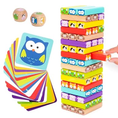 Nene Toys Torre de Bloques Infantil de Madera 4 en 1 con Colores y Animales – Juego de Mesa Familiar Educativo para Niños Niñas de 3 a 9 años – Regalo para Compartir Entre Padres e Hijos