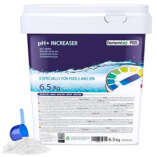 Nortembio Pool Elevador pH Plus 6,5 Kg. Elevador pH+ para Piscinas y Spas. Tratamiento Regulador pH Natural en Formato Polvo. Mejora la Calidad del Agua. Seguro para Toda la Familia.