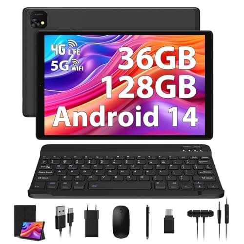 PIXPEAK Tablet 10 Pulgadas 4G LTE y 5G WiFi, Android 14.0 Octa-Core 2.0GHz, 36GB RAM, 128GB ROM(1TB Expandible), 1920 * 1200FHD, 13MP+8MP, Tablet con Teclado etc, GPS/Bluetooth, Negro