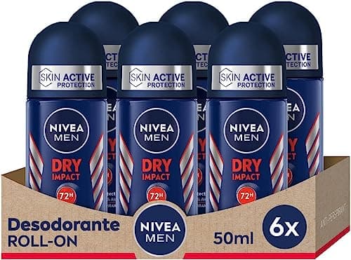 NIVEA MEN Dry Impact Roll-on en pack de 6 (6 x 50 ml), desodorante antitranspirante con protección 72h, cuidado masculino testado en la vida real
