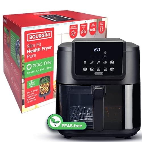 BOURGINI Freidora de Aire con Revestimiento Cerámico Pro, Libre de Químicos (PFAS, C6, PFHxA, PTFE, PFOA y BPA), Formato 35% más compacto, para un hogar sin tóxicos.