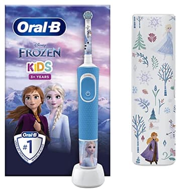 Oral-B Vitality Kids Cepillo de Dientes Eléctrico con Mango Recargable con Tecnología Braun, 1 Cabezal y Funda de Viaje con Motivos de Frozen de Disney - Apto para Niños Mayores de 3 Años