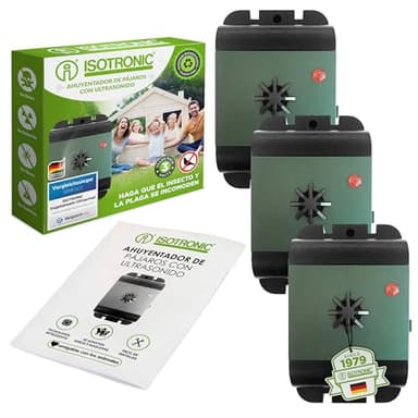 ISOTRONIC® - Repelente para pájaros y Rayos ultrasónicos, Repelente contra Palomas gaviotas y Otros Animales, para protección de árboles frutales, 3 Piezas