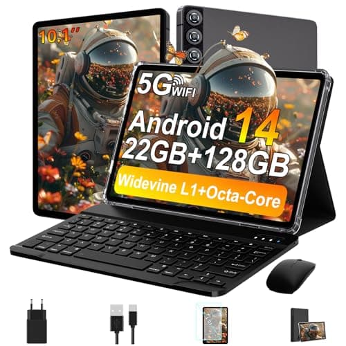 ZIOVO Tablet 10 Pulgadas Android 14, 22GB RAM+128GB ROM (TF 1TB), 5G WiFi/Widevine L1/Octa-Core/8000mAh/Cuerpo Metálico/8+5MP/BT 5.0/ Tablet 2 en 1 con Teclado y Ratón - Gris
