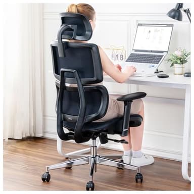 TONFARY Silla de Oficina Ergonómica con Soporte Lumbar, Respaldo y Asiento de Malla Transpirable, Reposabrazos y Cabecera Regulables, Giratoria y Reclinable, Grande y Resistente hasta 150 kg