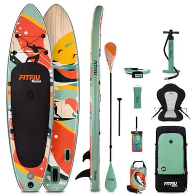 FITFIU Fitness HAENA - Tabla Paddle Surf Hinchable 320x81x15 cm, Sup Inflable con Doble Remo Ajustable, Bomba, 3 Aletas y Mochila, Estable y Resistente para Todos los Niveles