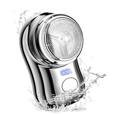 Maquinilla de Afeitar Eléctrica para Hombres, Afeitadora Eléctrica Portátil, Pocket Electric Shave, Pantalla LED Mini Práctica Afeitadora Eléctrica Recargable para el Hogar Oficina Coche, Plata