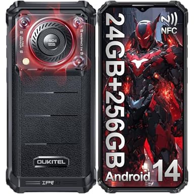 OUKITEL WP36 PRO Movil Irrompible - 24GB+258GB/1TB, 128dB Altavoz Móvil Rugerizado, 10600mAh Telefono Movil Resistente Android 14, 6.52" HD Moviles, 13MP+5MP/4G Dual SIM/IP68/IP69K/NFC/Face ID/OTG/GPS