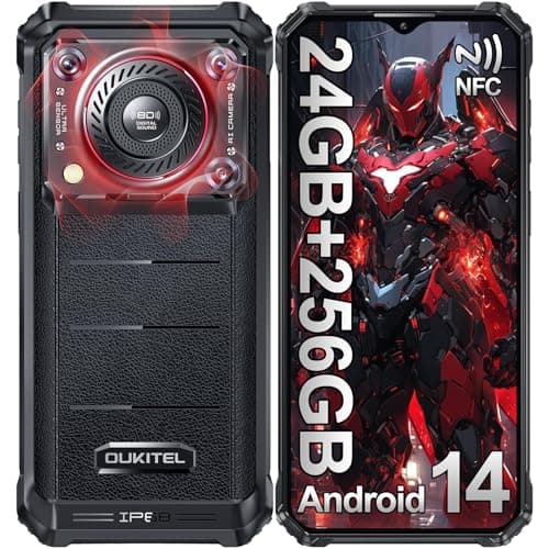 OUKITEL WP36 PRO Movil Irrompible - 24GB+258GB/1TB, 128dB Altavoz Móvil Rugerizado, 10600mAh Telefono Movil Resistente Android 14, 6.52" HD Moviles, 13MP+5MP/4G Dual SIM/IP68/IP69K/NFC/Face ID/OTG/GPS