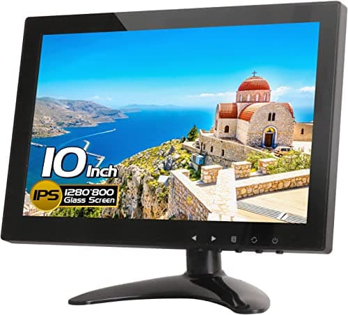WHOLEV 10.1 Pulgadas CCTV HDMI Monitor IPS LCD HD Colore Pantalla 1280x800 con AV/VGA/HDMI/BNC Entrada de para Seguridad Domestica CCTV PC Display Altavoz Incorporado, by