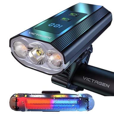 Luces Bici victagen 8000 Lumen para Ciclismo Nocturno, Faros de Bicicleta/Bicicleta LED Ultra Brillantes 3, Recargables con Luces de Carretera y de Haz bajo Tipo c, Luces traseras gratuitas