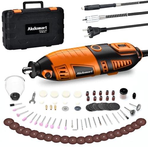 Akdomart Multiherramienta, 200W mini amoladora eléctrica, Herramienta Rotativa con 135 accesorios, 6 velocidades ajustables, 8000-35000 rpm, para grabar, taladrar, cortar, esmerilar
